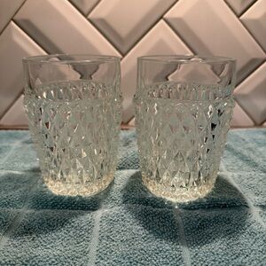 Vintage Indiana Glass Clear 12oz Diamond Point Tumblers Glasses set of 2